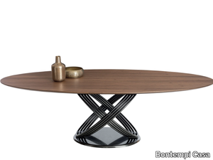 FUSION - Oval steel and wooden dining table _ Bontempi Casa