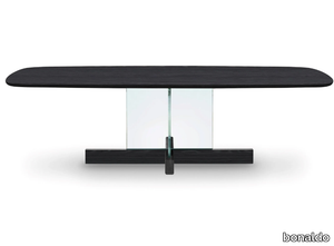 CROSS TABLE GLASS - Barrel-shaped wood and glass table _ Bonaldo