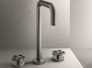 PIPE - 3 hole countertop stainless steel washbasin tap with individual rosettes _ Boffi