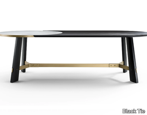 OPERA - Oval wooden and Calacatta Oro marble table _ Black Tie