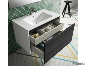 SET CINAMMON - Single wall-mounted vanity unit with integrated washbasin _ Blubbain