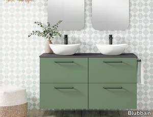 TWIST 01 - Double wall-mounted wooden vanity unit with drawers _ Blubbain