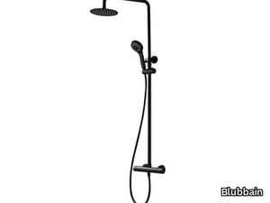 BLACK - Thermostatic wall-mounted shower panel with hand shower _ Blubbain