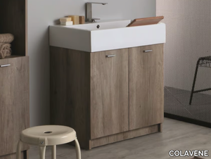 VOLANT - Floor-standing single melamine-faced chipboard vanity unit with integrated washbasin _ COLAVENE