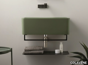 WYNN - Wall-mounted rectangular ceramic washbasin with towel rail _ COLAVENE