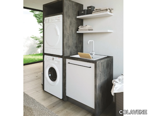 SMARTOP - COMPOSITION 17 - Tall sectional melamine-faced chipboard laundry room cabinet with sink _ COLAVENE