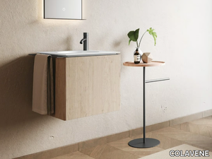 CUBO - Wall-mounted oak vanity unit with towel rail _ COLAVENE