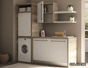 SMARTOP - COMPOSITION 2 - Tall sectional melamine-faced chipboard laundry room cabinet with sink _ COLAVENE