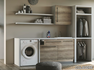 SMARTOP - COMPOSITION 15 - Sectional melamine-faced chipboard laundry room cabinet with sink for washing machine _ COLAVENE