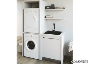 SMARTOP - COMPOSITION 3 - Tall sectional melamine-faced chipboard laundry room cabinet with sink _ COLAVENE