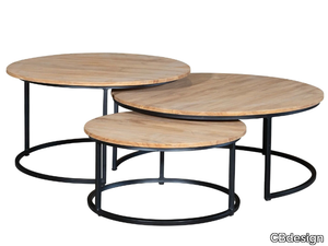 LIGHT - Set of 3 round teak garden side tables _ CBdesign