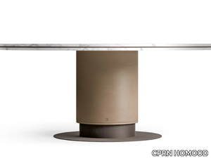 STARLIGHT - Tanned leather and marble table with Lazy Susan _ CPRN HOMOOD