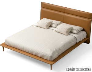 STARLIGHT - Tanned leather double bed with upholstered headboard _ CPRN HOMOOD