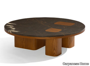 ERICE R - Low round coffee table with wooden base and marble top _ Carpanese Home