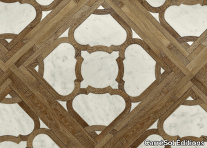 DALLE MARQUETERIE CHÊNE INCRUSTATION MARBRE DE CARRARE - Carrara marble flooring _ CarréSol Éditions