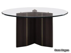 LORCA - Round tempered glass table with wood base _ Casa Magna