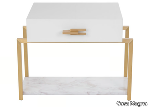 NAIMA - Wooden bedside table with drawers and marble shelf _ Casa Magna