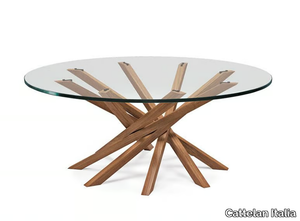 ATARI - Low round walnut coffee table with crystal top _ Cattelan Italia