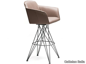 FLAMINIO - High swivel leather stool with armrests _ Cattelan Italia