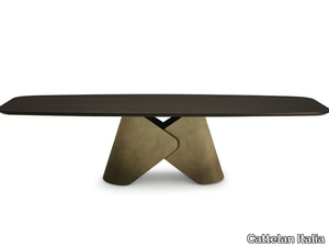 SCOTT WOOD - Barrel-shaped steel and wood table _ Cattelan Italia