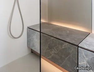 ABACO 08 - Fior di Bosco marble shower bench module with drawer _ Ceadesign