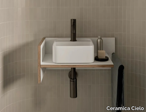 THEO Mini - Wall-mounted Fenix-NTM® vanity unit with integrated washbasin with towel rail _ Ceramica Cielo