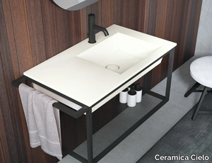 ERA - Wall-mounted rectangular ceramic washbasin with integrated countertop _ Ceramica Cielo