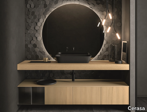 NEROLAB - Wall-mounted wood veneer vanity unit with drawers _ Cerasa