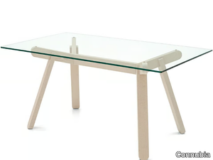 PEENO - Rectangular tempered glass table with wooden base _ Connubia