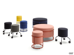 DROP - Round fabric pouf with castors _ COR