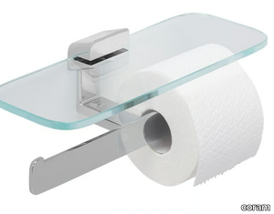 SHIFT CHROME - Double metal toilet roll holder with shelf _ coram