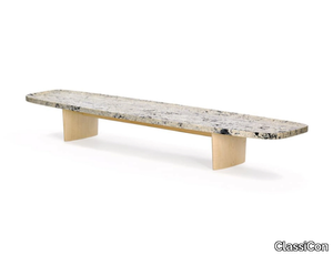 MATÉRIA LONG - Rectangular travertine and wood coffee table _ ClassiCon