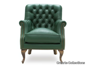 CONFIDENTE ORIGINS - Bergere tufted leather armchair with armrests _ Crearte Collections