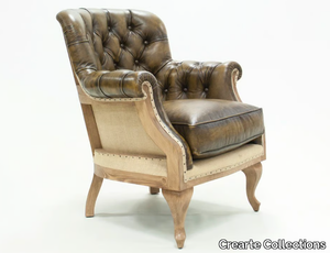 CONFIDENTE ESSENCE - Bergere tufted leather armchair with armrests _ Crearte Collections
