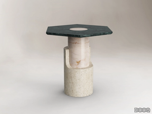 BRAQUE TRAVERTINE - Hexagonal marble high side table _ DOOQ