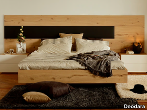 FLY - Suspended oak bed with integrated nightstands _ Deodara