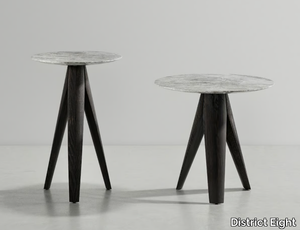 LUNA - Round marble and wood high side table _ District Eight