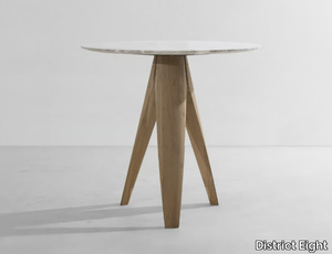 LUNA - Round marble table with wood base _ District Eight