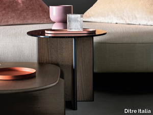 POLYURA - Round wood and glass coffee table _ Ditre Italia