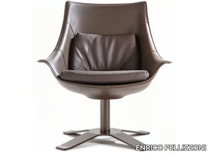 LULLABY - With 4-spoke base tanned leather easy chair with armrests _ ENRICO PELLIZZONI