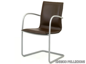 MICAD - Cantilever tanned leather chair with armrests _ ENRICO PELLIZZONI