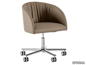 VULCANO - Swivel with 5-spoke base leather easy chair with castors _ EFORMA