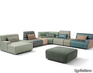 BABOUCHE - Sectional leather and fabric sofa _ Egoitaliano