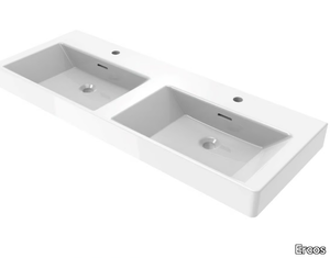 MALIBU - Wall-mounted double ceramic washbasin _ Ercos