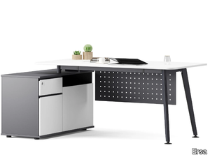 FLORES - L-shaped wooden office desk with drawers _ Ersa