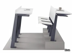 IKEDA - Laminate bench desk with integrated chairs and metal frame _ Ersa