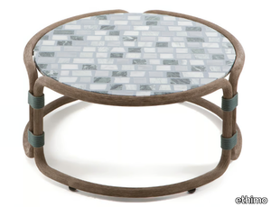 ROTIN - Round coffee table with marble and cement top _ Ethimo