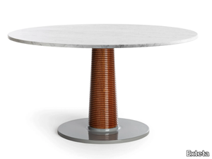 SUNSET - Round Carrara marble and mahogany garden table _ Exteta