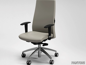 TRENDY - Height-adjustable leather office chair with armrests with 5-Spoke base _ FANTONI