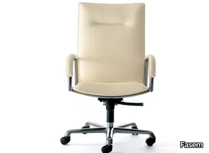 NORMAN D - Height-adjustable tanned leather office chair with armrests _ Fasem